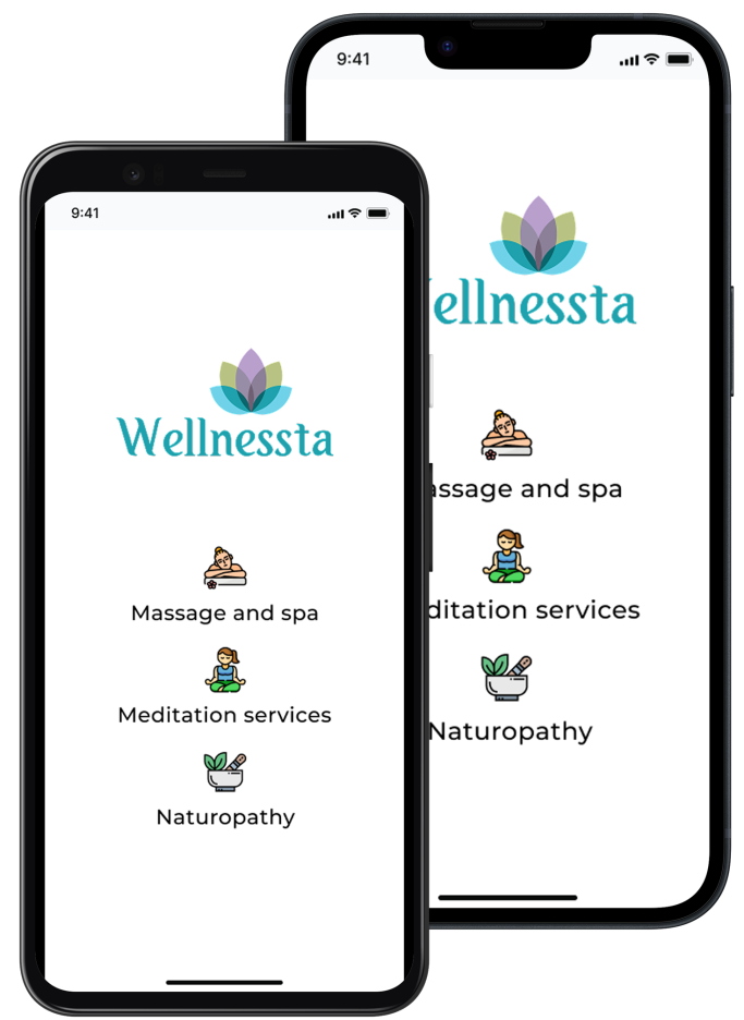 Wellnessta salon and spa management app showing appointment scheduling and customer interface